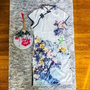 Silk like summer qipao short dress
